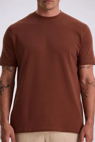 Coffee 100% Cotton Patterned Scoop Neck T-Shirt - 3