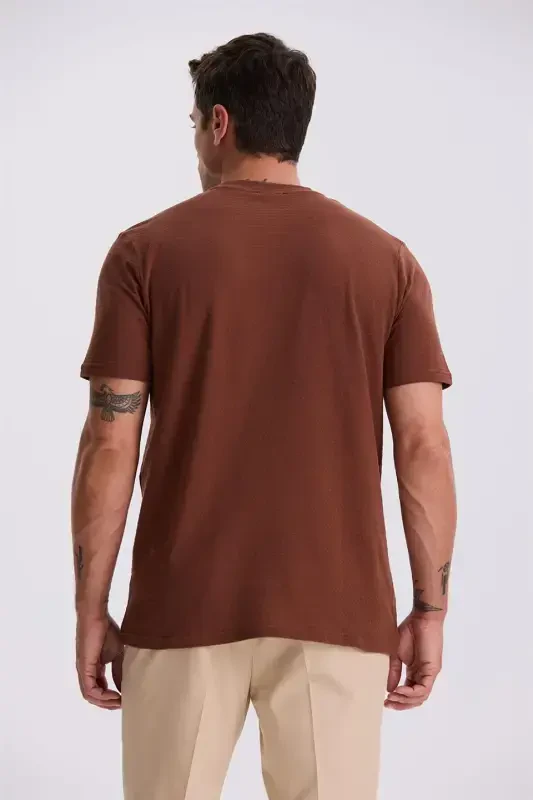 Coffee 100% Cotton Patterned Scoop Neck T-Shirt - 4
