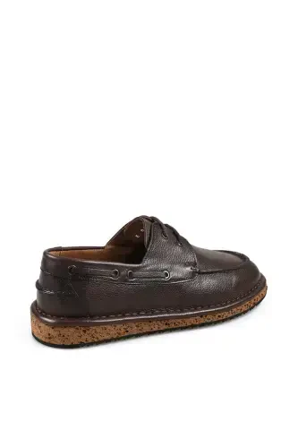 Coffee %100 Leather Lace-up Eva Sole Casual Shoes - 2