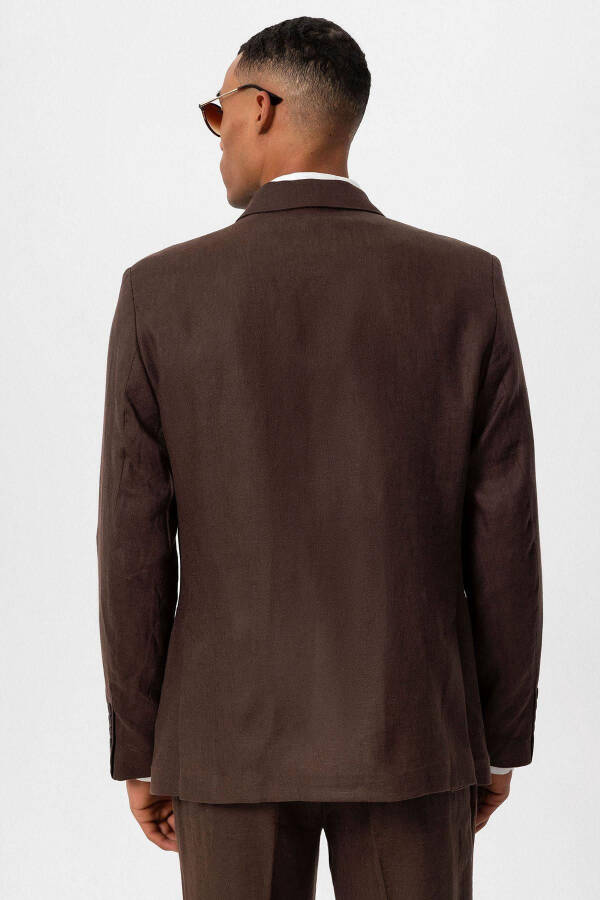 Coffee 100% Linen Double-Breasted Men's Blazer Jacket - 19