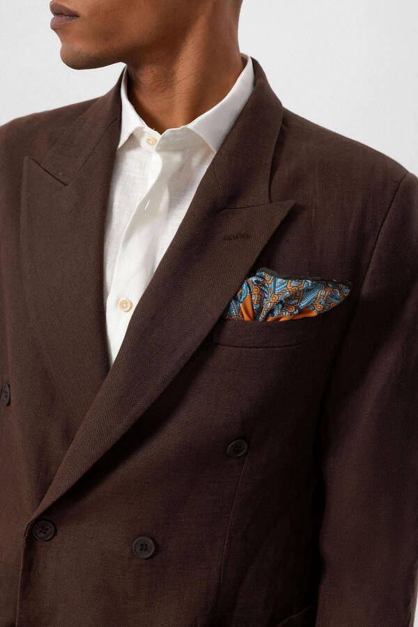 Coffee 100% Linen Double-Breasted Men's Blazer Jacket - 20