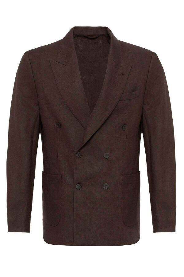 Coffee 100% Linen Double-Breasted Men's Blazer Jacket - 7