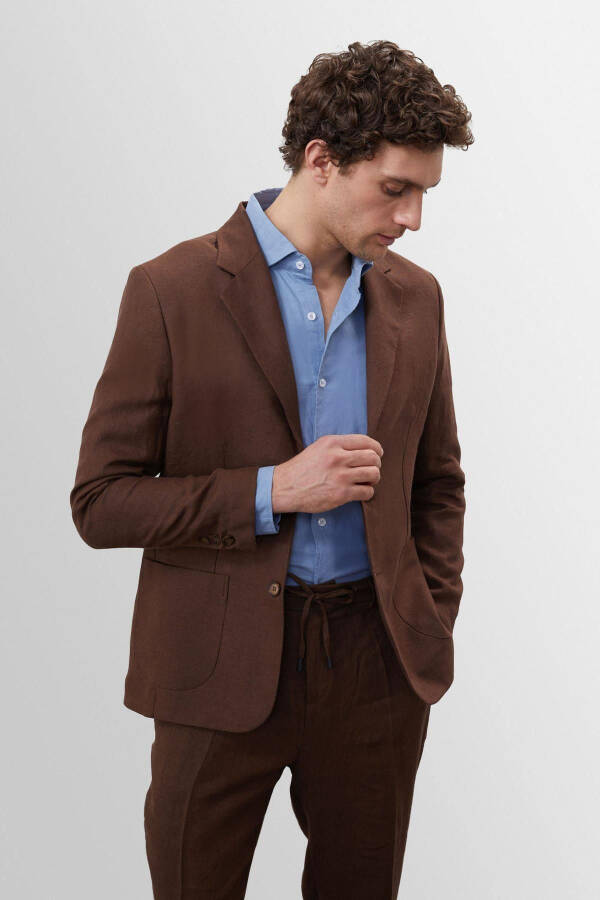 Coffee 100% Linen Men's Blazer Jacket - 31