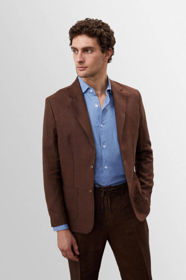 Coffee 100% Linen Men's Blazer Jacket - 33