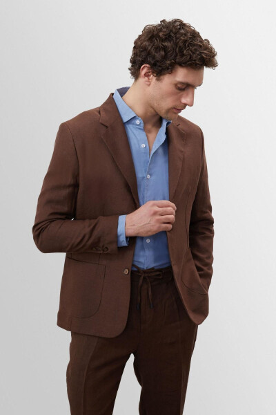 Coffee 100% Linen Men's Blazer Jacket - 11