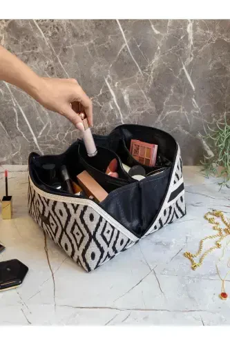 Coffee - Black Multi-Purpose Holding Handle Makeup Bag Wide Compartment Travel Type Cosmetic Organizer-Milky Coffee - PHARMA ACQUA (1)