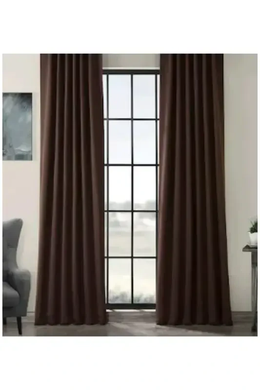 Coffee Blackout Curtain Plain Sewing All Sizes Available (Width X Length) Luxury 1st Class-BROWN - SHY TEKSTİL