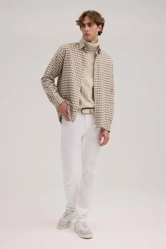 Coffee Classic Fit Checkered 100% Cotton Shirt - 2