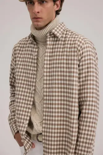 Coffee Classic Fit Checkered 100% Cotton Shirt - 3