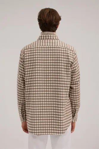 Coffee Classic Fit Checkered 100% Cotton Shirt - 4
