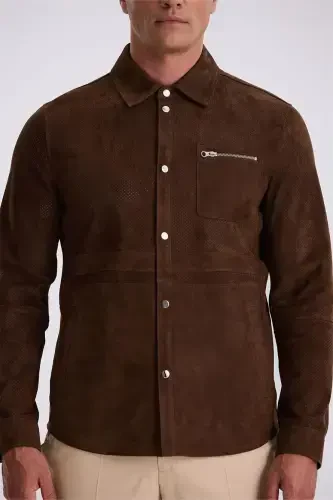 Coffee Comfort Fit Baby Collar 100% Leather Jacket - 3