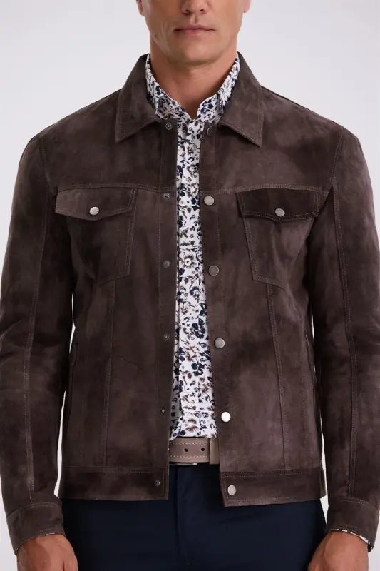 Coffee Comfort Fit Baby Collar Pocket 100% Leather Jacket - 3