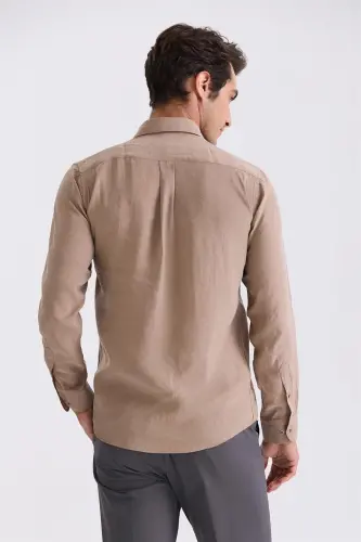 Kahve Comfort Fit Düğmeli Yaka Gömlek - 1