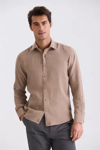 Kahve Comfort Fit Düğmeli Yaka Gömlek - 4