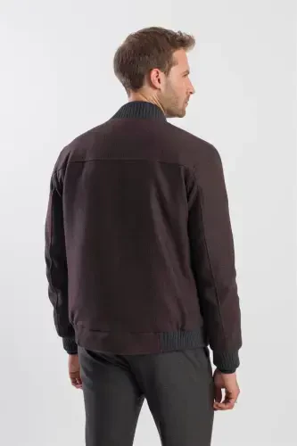 Coffee Comfort Fit College Neck Striped Jacket - 4