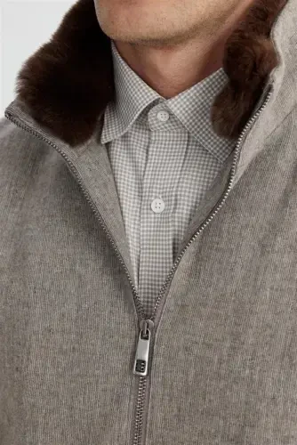 Coffee Comfort Fit Fur Collar Wool Coat - 3