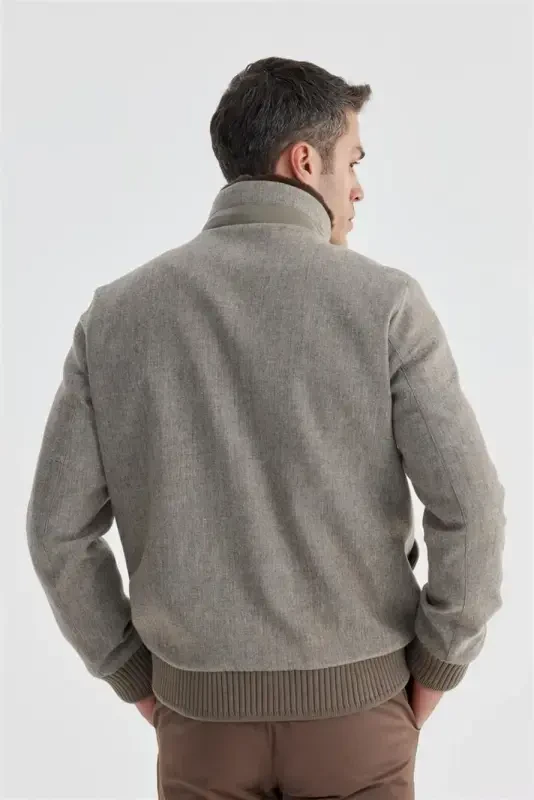 Coffee Comfort Fit Fur Collar Wool Coat - 4