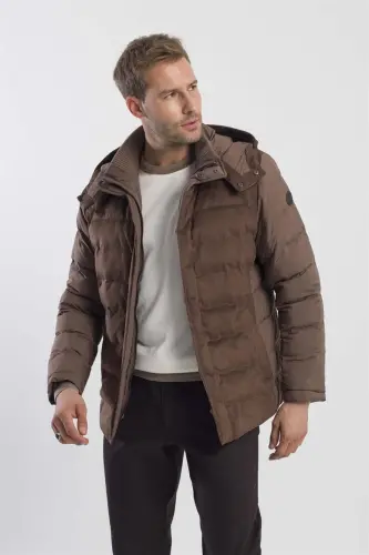 Coffee Comfort Fit Hooded Padded Jacket - 2