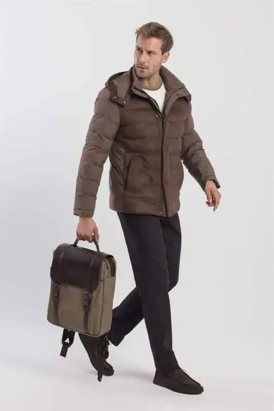 Coffee Comfort Fit Hooded Padded Jacket - 3