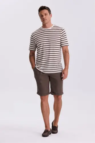 Coffee Comfort Fit Linen Textured Relaxed Fit Twill Shorts - JAKAMEN (1)