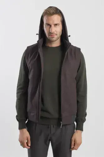 Coffee Comfort Fit Patterned Removable Hooded Vest - Modazone (1)