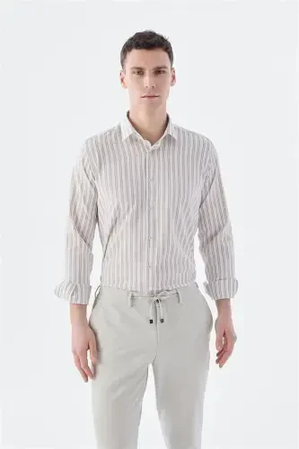 Coffee Comfort Fit Patterned Stretch Cotton Sports Shirt - JAKAMEN (1)