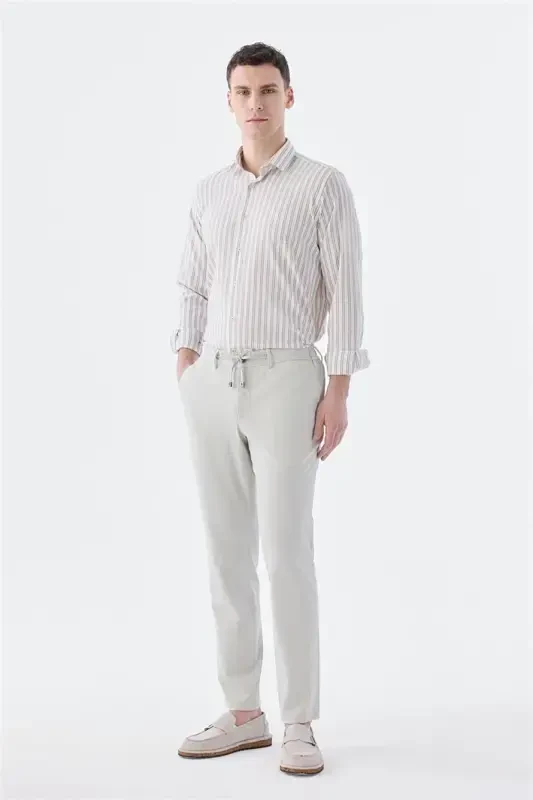 Coffee Comfort Fit Patterned Stretch Cotton Sports Shirt - 2