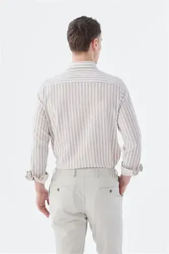 Coffee Comfort Fit Patterned Stretch Cotton Sports Shirt - 4