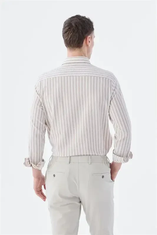 Coffee Comfort Fit Patterned Stretch Cotton Sports Shirt - 4