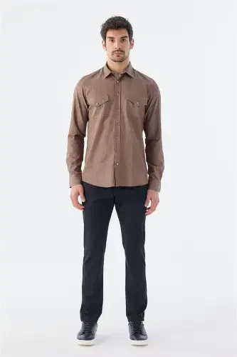 Coffee Comfort Fit Pocket Button-Down 100% Cotton Denim Shirt - Modazone (1)