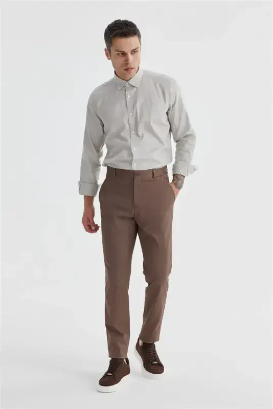 Coffee Comfort Fit Side Pocket Cotton Canvas Trousers - 3