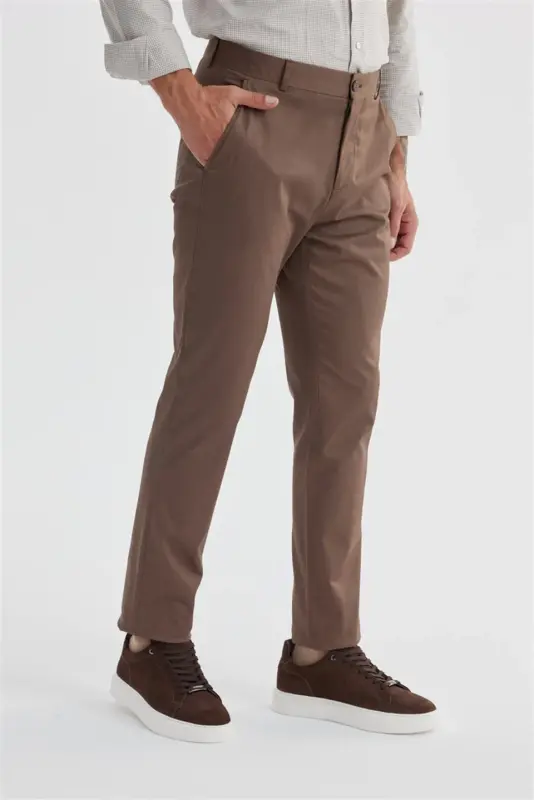 Coffee Comfort Fit Side Pocket Cotton Canvas Trousers - JAKAMEN
