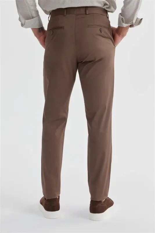Coffee Comfort Fit Side Pocket Cotton Canvas Trousers - 4