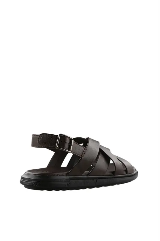 Coffee Genuine Leather Strap Detailed Sandal - 3
