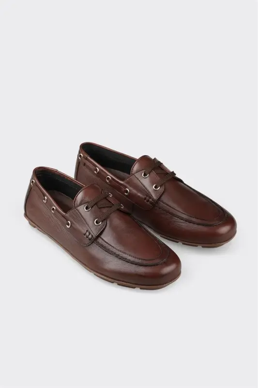 Coffee Leather Men's Casual Shoes - 2