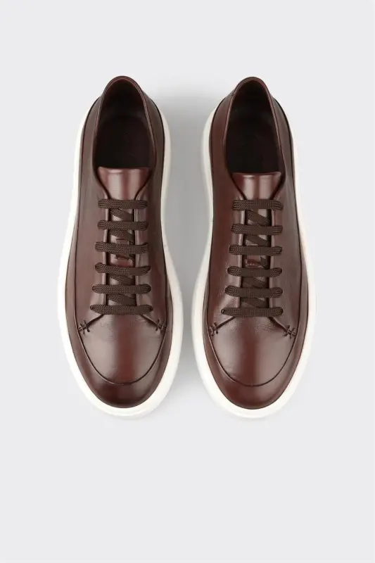 Coffee Leather Men's Casual Shoes - 4