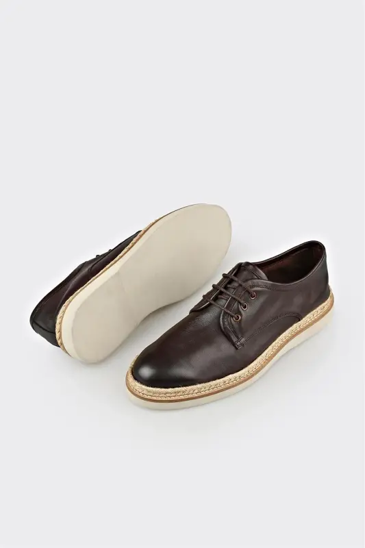 Coffee Leather Men's Casual Shoes - 3