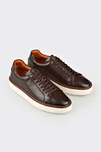 Coffee Leather Men's Casual Shoes - 1