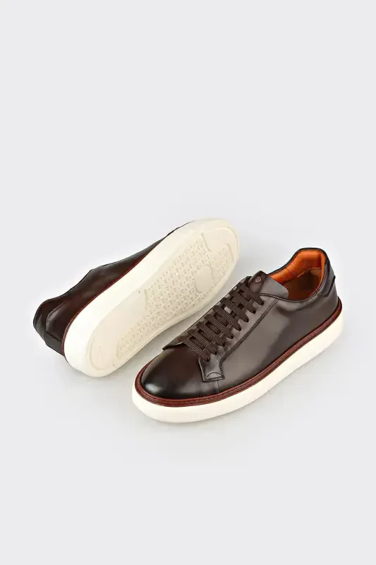 Coffee Leather Men's Casual Shoes - 2