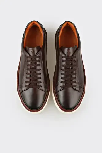 Coffee Leather Men's Casual Shoes - 3