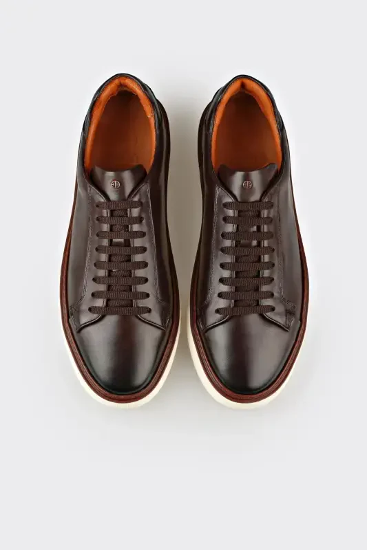 Coffee Leather Men's Casual Shoes - 3