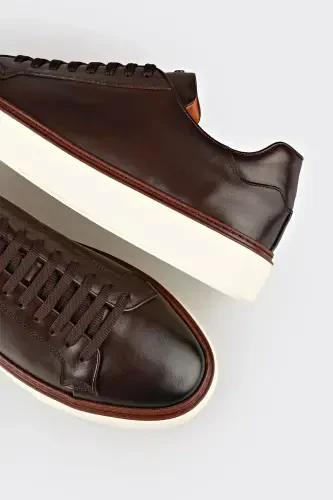 Coffee Leather Men's Casual Shoes - 4