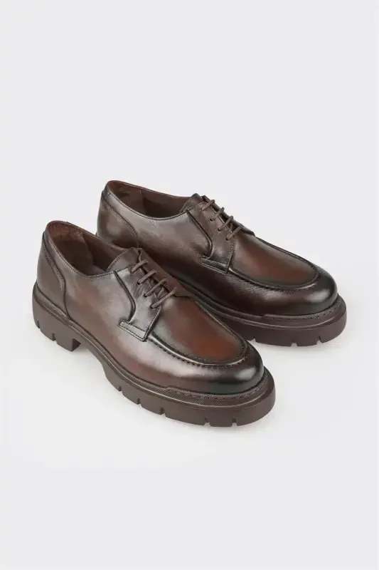 Coffee Leather Men's Casual Shoes - 2