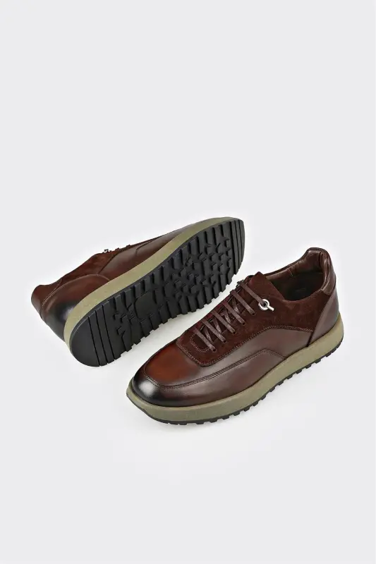 Coffee Leather Men's Casual Shoes - 3