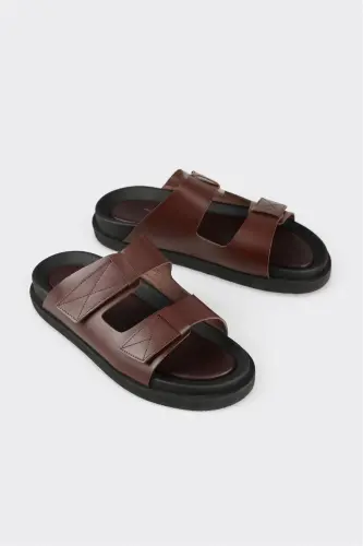 Coffee Leather Men's Slipper-Coffee - ELLE SHOES (1)