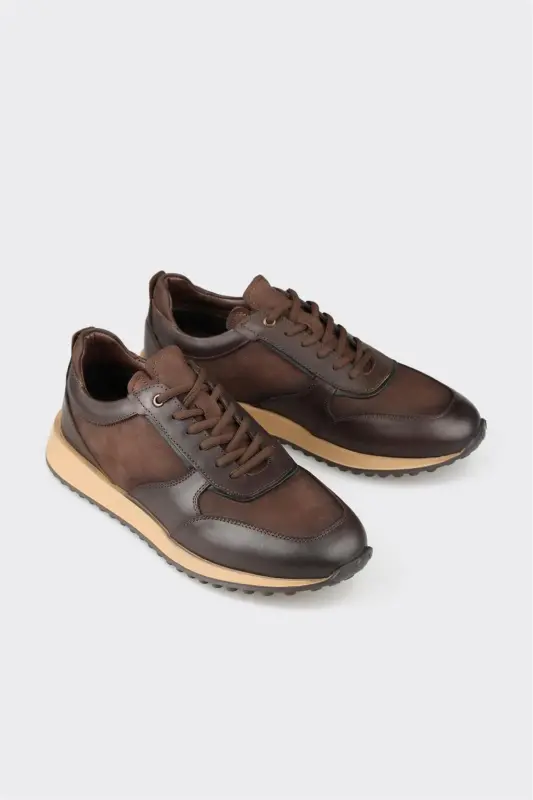 Coffee Leather Men's Sneakers - 2