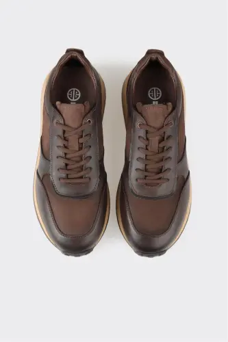 Coffee Leather Men's Sneakers - 4
