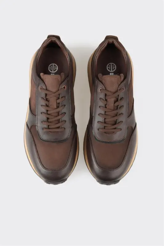 Coffee Leather Men's Sneakers - 4