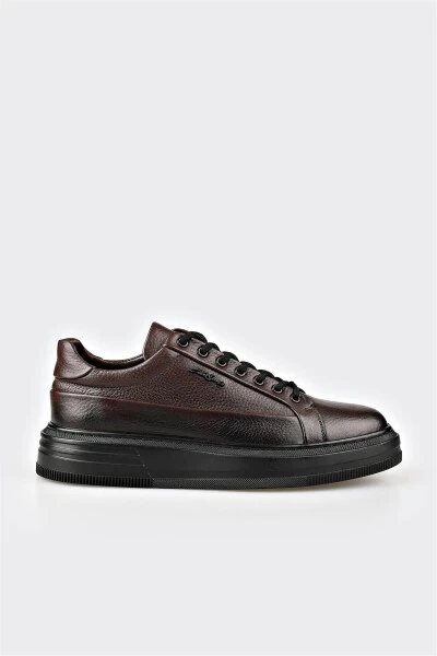Coffee Leather Men's Sneakers - ELLE