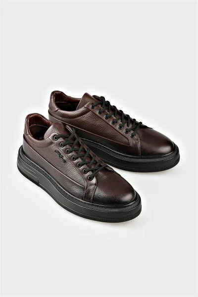 Coffee Leather Men's Sneakers - ELLE (1)